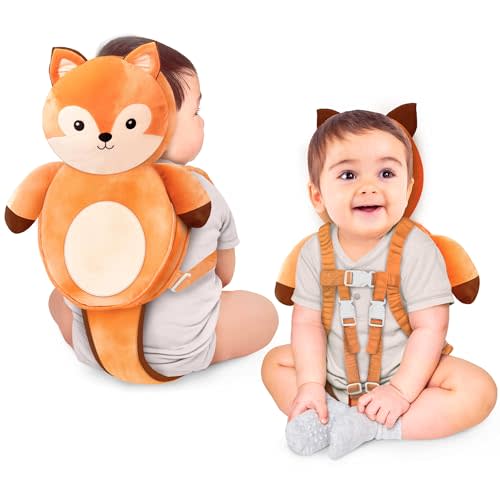 Little Family 100% Cotton Non-Toxic Hypoallergenic Baby Backpack Head Protection Pillow, Full Head Coverage, Baby Head Pillow for Falling, Secure, Durable, Fox (Orange)