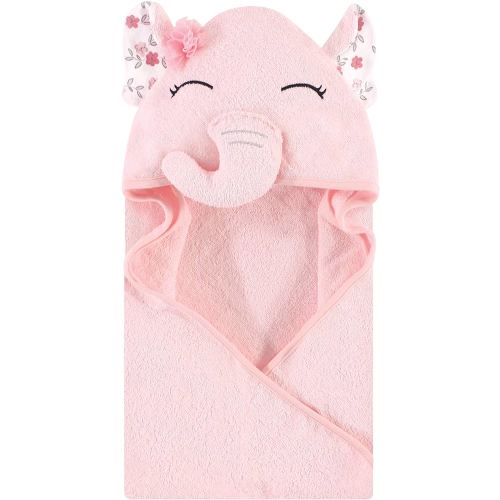 Hudson Baby Unisex Baby Cotton Animal Face Hooded Towel, Floral Pretty Elephant, One Size