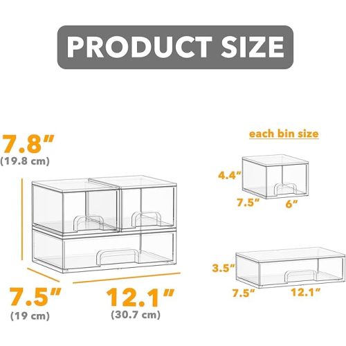 SpaceAid Bottle Storage Organizer Baby - Acrylic Bottles Station Organizer Container, Stackable Clear Drawers for Countertop, Vanity, Bathroom, Cabinet, Pantry Organization, 3 Pack, 2S1L, 7.8"H