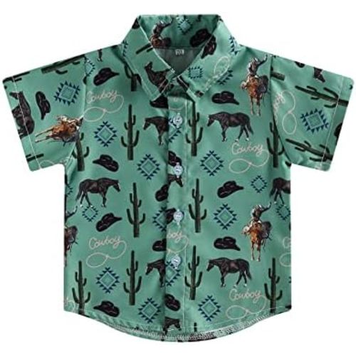 Western Baby Boy Clothes Button Down Short Sleeve Shirts Country Cowboy Dress Shirt Tops Summer Vintage Clothes