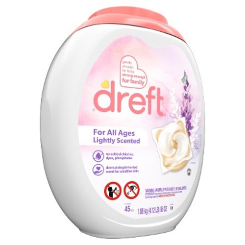 Dreft Lightly Scented HE Compatible Laundry Detergent Soap Pacs - 45ct