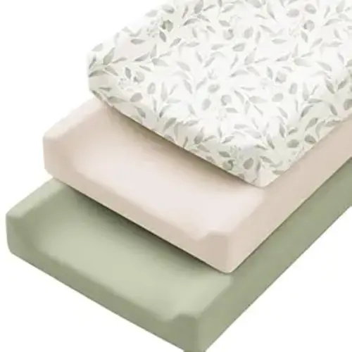 Konssy 3 Pack Stretchy Changing Pad Covers for Girl, Boy, Silky Soft Changing Table Cover, Breathable Baby Nursery Diaper Chang Pad Sheets (Green Leaves)