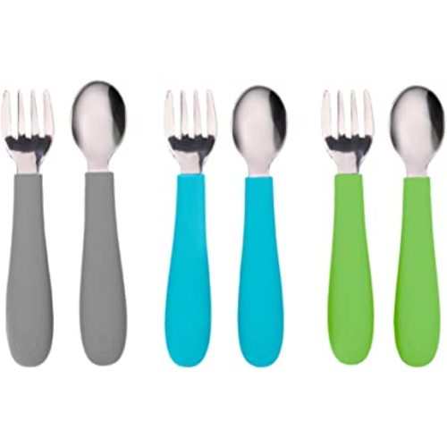 WeeSprout Toddler Utensils, 3 Forks & 3 Spoons, 18/8 Stainless Steel & Food Grade Silicone, Thick Easy-Grip Handles, Perfect Length For New Self Feeders, Gentle On Gums & Teeth, Dishwasher Safe