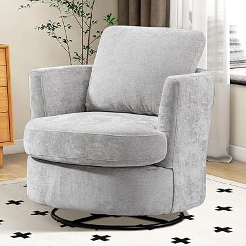 Aoiy & Wifon 31.9" W Swivel Accent Chair, 360 Degree Modern Living Room Chair, Swivel Barrel Chairs for Living Room/Bedroom, Chenille, Light Gray