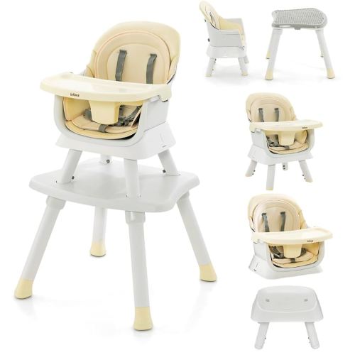 INFANS 8 in 1 Baby High Chair, Convertible Highchair for Babies and Toddlers, Infant Dining Booster Seat, Building Block Table, Kids Stool Table Chair Set with Removable Tray