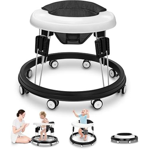 Baby Walker with Wheels 3 in 1 Foldable Activity Center with Mute Wheels 10 Adjustable Heights Anti-Fall Activity Center for Boys Girls Anti-Rollover Safe Infant Toddler Walker for 6-24 Months