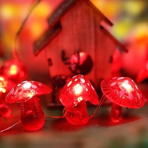 Fairy Mushroom String Lights - Unique Decorative Lights with 20 LEDs 8ft Water-Resistant Battery-Operated String Lights - Cute 3D Mushroom Gifts for Holiday Decoration Outdoor Garden Wreath Xmas Deco