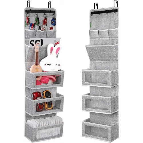 VICTORICH All-IN-ONE Over the Door Organizer, Super Behind the Door Storage Organizer with Door Rack and Large Clear Windows, Wall File Organizer, Hanging Organizer (1 Pack Silk Printing Grey)