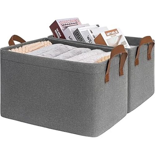 CHICVITA Storage Baskets Large Storage Bins for Organizing, Clothes Storage Bins, Closet Organizers and Storage, Small Laundry Basket for Shelves, 16 ¾" L x 11" W x 9 ¾" H, Grey, 2-Pack
