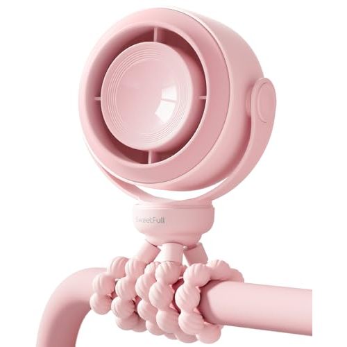 SWEETFULL Portable Stroller Fan, Pinch-Proof Baby Fan, 5-Speed Quiet Mini Clip on Fan, USB-C Rechargeable Battery, LED Display for Car Seat, Crib & Travel - Pink