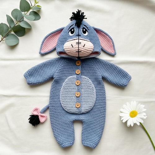 Eeyore Crochet Baby Shirt, Custom Infant Clothing, Handmade Outfit Set, Baby Shower Present, Winnie the Pooh crochet shirt