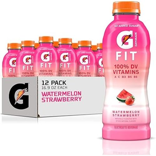 Gatorade Fit Electrolyte Beverage, Healthy Real Hydration, Watermelon Strawberry, 16.9.oz Bottles (12 Pack)