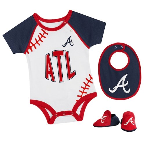Atlanta Braves Newborn & Infant Tied Up Bodysuit, Bib & Bootie Set