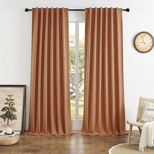 DUALIFE 2pcs 132 Inch Extra Long Linen Blackout Curtains Back Tab and Rod Pocket Thermal Insulated Light Blocking Drapes for Bedroom 2 Panels Set 50X132 Inches 11FT,Rust Terracotta