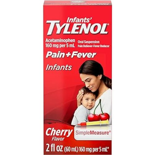 Tylenol Infants Liquid Pain Relief & Fever Medicine, Oral Suspension, Acetaminophen for Sore Throat, Headache & Teething, Pain Reliever & Fever Reducer for Kids; Cherry Flavor, 2 Fl. Oz.; Pack of 1