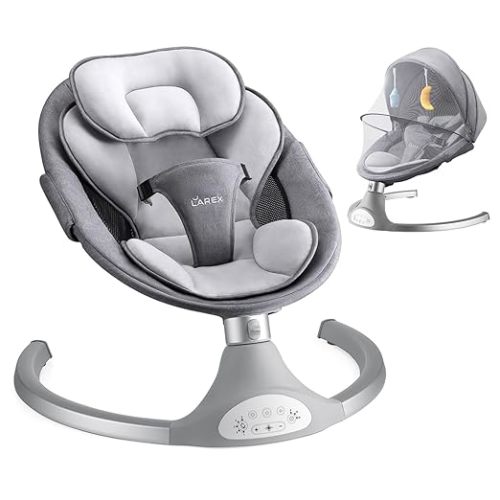 Larex Baby Swing for Infants | Electric Bouncer for Babies,Portable Swing for Baby Boy Girl,Remote Control Indoor Baby Rocker with 5 Sway Speeds,1 Seat Positions,10 Music and Bluetooth (Gray)
