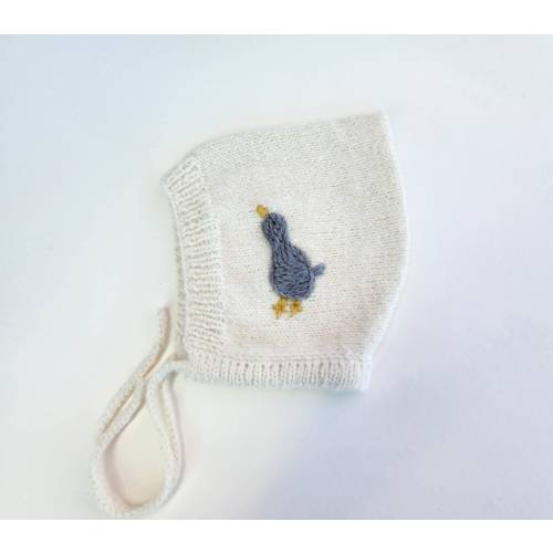 Made to Order Goose Embroidery Alpaca Baby Bonnet: Knit Pixie Hat, Unisex