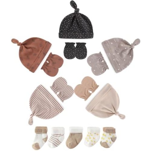 Newborn Baby Hats Mittens and Socks Set Infant Cotton Beanie Caps No Scratch Gloves for Boys Girls 0-6 Months