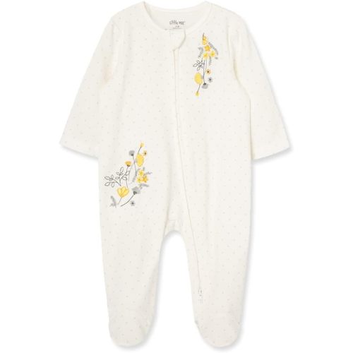 Little Me baby-girls 100% Cotton Scratch Free Tag FootieFootie - 6 Months - Ivory Floral Splash/Dot