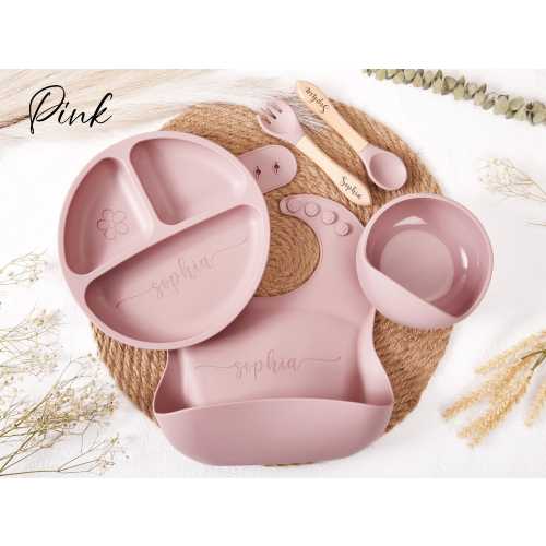Personalized Silicone Weaning Set,Cartoon Weaning Set for Toddler Baby Kids,Feeding Set with Name,Eco-Friendly,Baby Plate,Baby Shower Gift