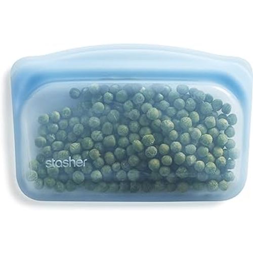 Stasher Reusable Silicone Storage Bag, Food Storage Container, Microwave and Dishwasher Safe, Leak-free, Snack, Blue