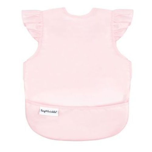 Tiny Twinkle Mess-Proof and Waterproof Baby Bib/Apron with Ruffled Shoulder, Machine Washable and BPA-Free (Rose, Small 6-24 Months)