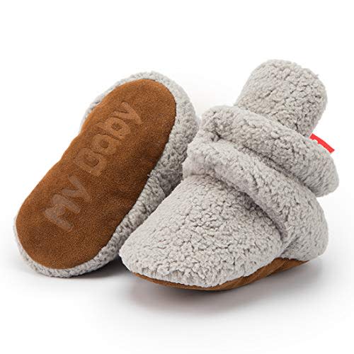 Babelvit Newborn Baby Boy Girl Soft Fleece Booties Stay On Infant Slippers Socks Shoe Non Skid Gripper Toddler First Walkers Winter Ankle Crib Shoes