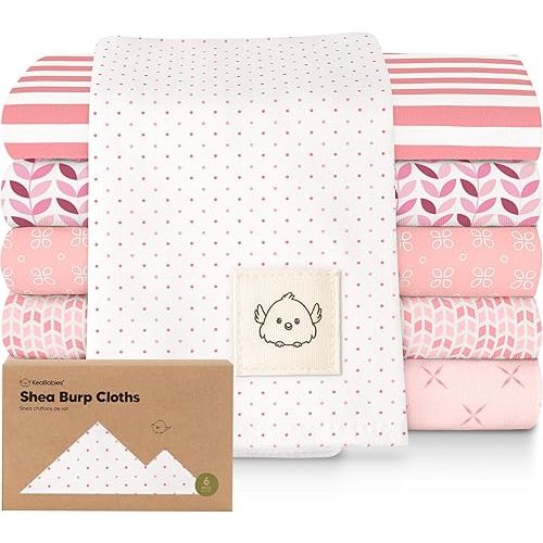 KeaBabies Organic Burp Cloths Baby Boy, Girl, 6-Pack - 20x12" Large Cotton Baby Burp Cloths Girls, Boys, Durable Diaper Rag, Gender Neutral, Ultra Soft & Absorbent Newborn Spit Up Rags (Blush)