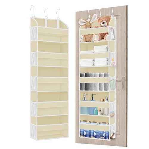 TAHAVICE 1 Pack Over The Door Storage Organizer with 5 Pockets 10 Mesh Pockets, 44 lbs Weight Capacity Door Hanging Organizers and Storage for Bedroom,Bathroom,Nursery,Kidroom,Babyroom