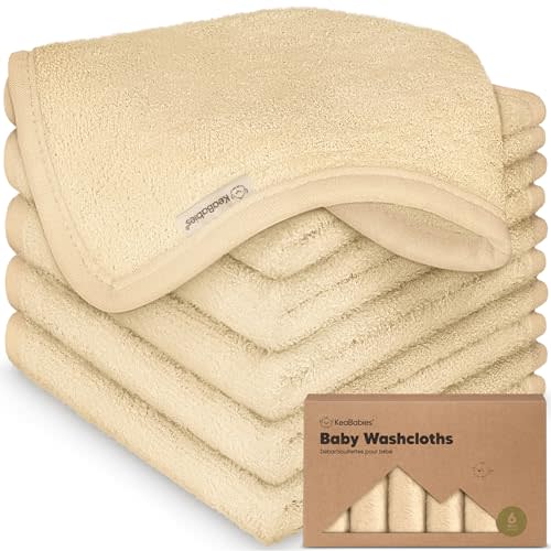 6-Pack Soft Baby Washcloths, Viscose from Bamboo - Kids, Newborn Bath Towels, Infant Shower, Toddler Reusable Face Towel, Gentle on Skin, Face Wash Cloths for Babies, 10x10 (Khaki)