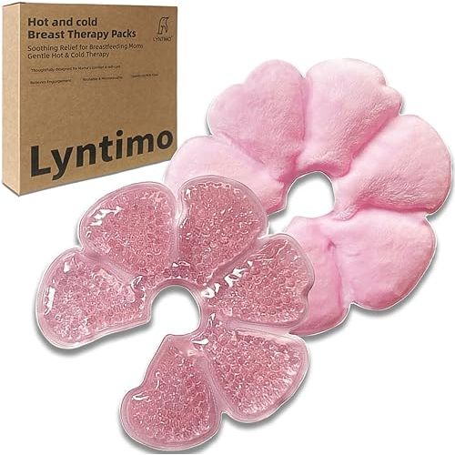 Lyntimo 2 Pack Breast Therapy Packs, Hot and Cold Breastfeeding Essentials Ice Pack for Pain Relief, Nipple Cooling Gel Pad Warm Compress for Lactation Support, Postpartum Recovery, Nursing Comfort