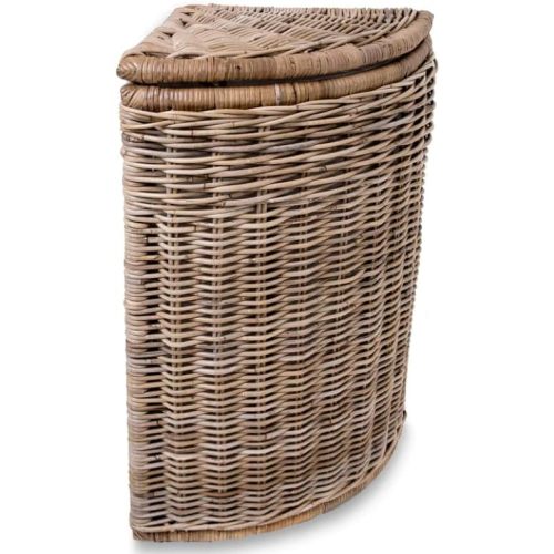 The Basket Lady Corner Wicker Laundry Hamper, 15 in L x 15 in W x 28 in H, Serene Grey…