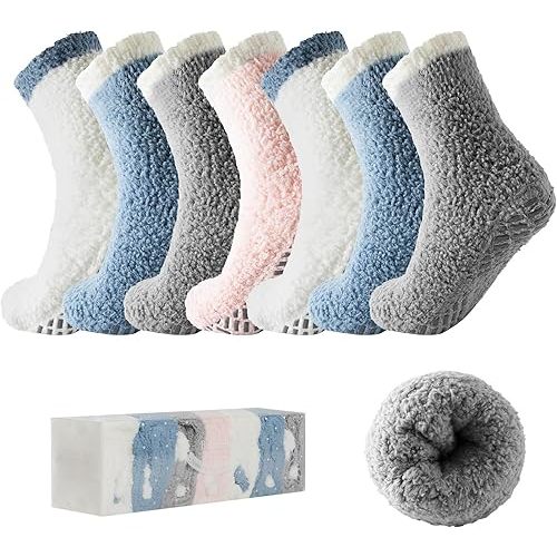 Bulinlulu Women's Day Gifts for Her Fuzzy Socks for Women with Grips Plush Sleep Cozy Winter Soft Fluffy Socks