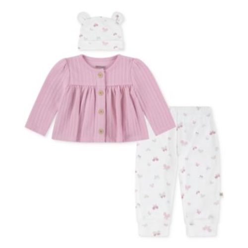 Baby Girls Cotton Cardigan, Pants & Hat, 3-Piece Set