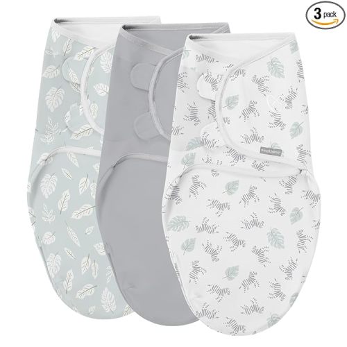 SwaddleMe by Ingenuity Easy Change Baby Swaddle in Size Small/Medium, 0-3 Months, 7-14 Pounds, 3-Pack with Easy Change Zipper -Zebra Botanical
