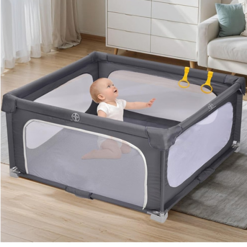 Foldable Baby Playpen, 50×50 Inch Play Pens for Babies and Toddlers, Indoor & Outdoor Portable Kids Safety Fence with Gate, Easy Setup Play Yard with 360° Visible Mesh and Carrying Bag, Grey