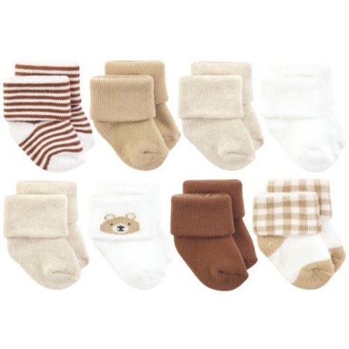 Hudson Baby Basics Infant Baby Cozy Terry Socks 8-Pack, Cuddly Cub, 0-6 Months
