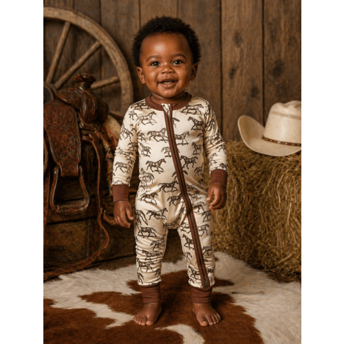 Western Cowboy Wild Mustang Bamboo Zip Romper | Soft & Breathable – SpearmintLOVE
