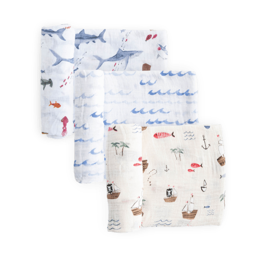 Cotton Muslin Swaddle Blanket 3 Pack - Shark 2