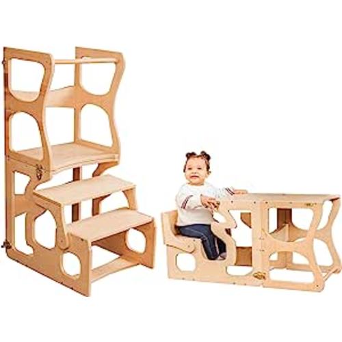 Amazon.com: Toddler Step Stool Kids - Kitchen Stool for Toddlers - Learning Helper Tower Montessori Furniture - Chair with Back (with a Neckline) (Naturally Wood) : Home & Kitchen