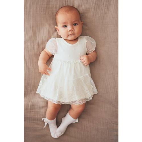 EMBROIDERED MESH BODYSUIT DRESS