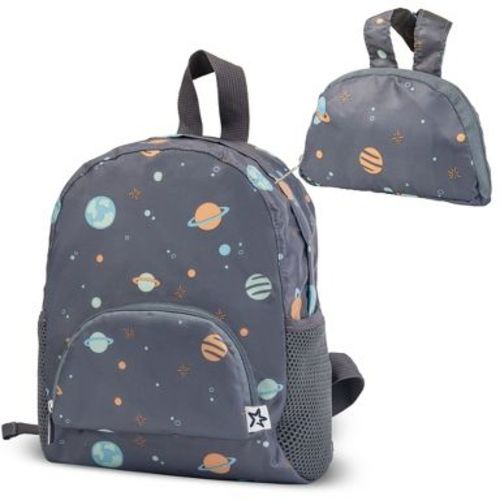 Tiny Twinkle Toddler Lightweight Backpack with Waterproof Closure and Easy Fold-Up Pouch (Grey)