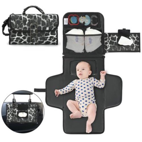 Portable Diaper Changing Pad, Mothers Day Gifts,Modern Leopard Portable Pad for Newborn Girl & Boy, Waterproof Travel Baby Changing kit for Moms & Dads - with Smart Wipes Pocket, Baby Gift by ILUVUE