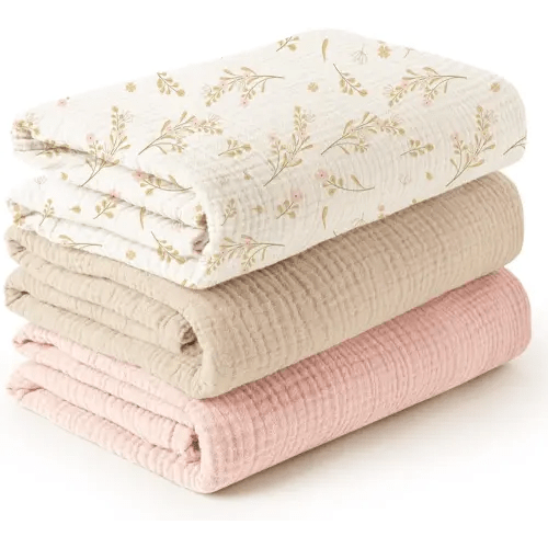 Konssy 3 Pack Muslin Swaddle Blankets for Unisex, Newborn Receiving Blanket, Large 47 x 47 inches, Soft Breathable Muslin Baby Swaddles for Boys & Girls