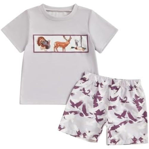 Kaipiclos Baby Boys Clothes Toddler Summer Outfits Short Sleeve Duck Print Pocket T-Shirt Tops and Shorts Farm Baby Clothes