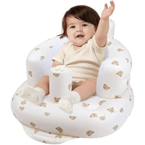 Inflatable Baby Seat for Babies 3 Months and Up, Toddler Floor Seats for Sitting Up, Built in Air Pump Baby Seats for Kids, Blow Up Baby Chair with Back Support - Cute Bear