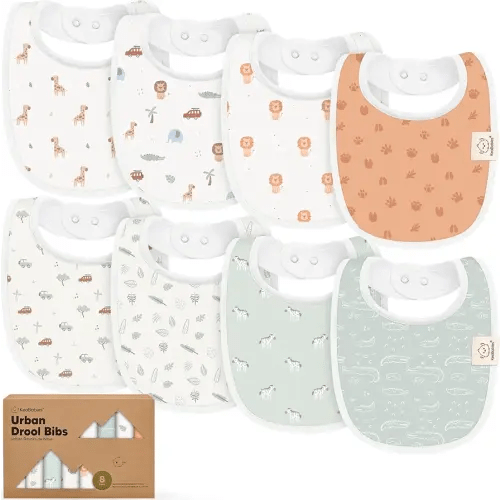8-Pack Organic Baby Bibs for Boys, Girls - Soft Cotton Drooling and Teething Bibs for Baby Girl & Boy, Extra Absorbent, Easy To Clean & Put On for Toddler, Newborn, Infant 0-24 Months (Wilderness)