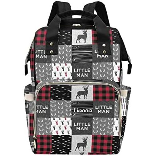 Antler Red Woodland Plaid Diaper Bags with Name Waterproof Mummy Backpack Nappy Nursing Baby Bags Gifts Tote Bag for Women