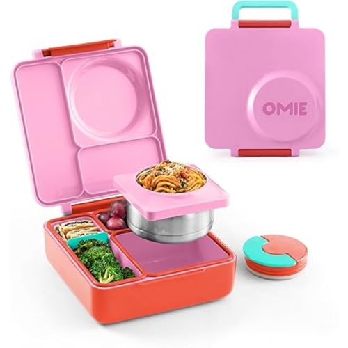 OmieBox Bento Box for Kids - Insulated with Leak Proof Thermos Food Jar - 3 Compartments, Two Temperature Zones (Single) (Packaging May Vary)