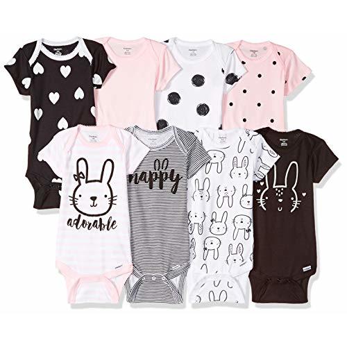 Gerber Baby 8-Pack Short Sleeve Onesies Bodysuits, Pink Bunny, Newborn